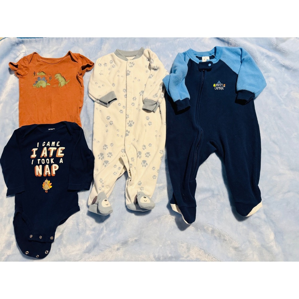 Carter's Gerber Baby Boy Clothes Lot 6-9M Fleece Sleepers & Graphic Bodysuits